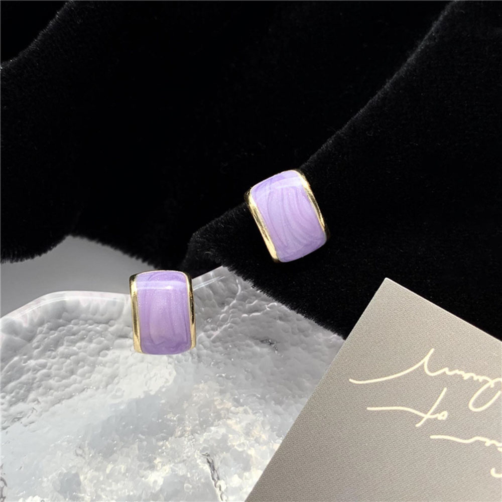 【1 Pasang】S925 jarum perak anting-anting kaca antik Perancis ungu enamel-4