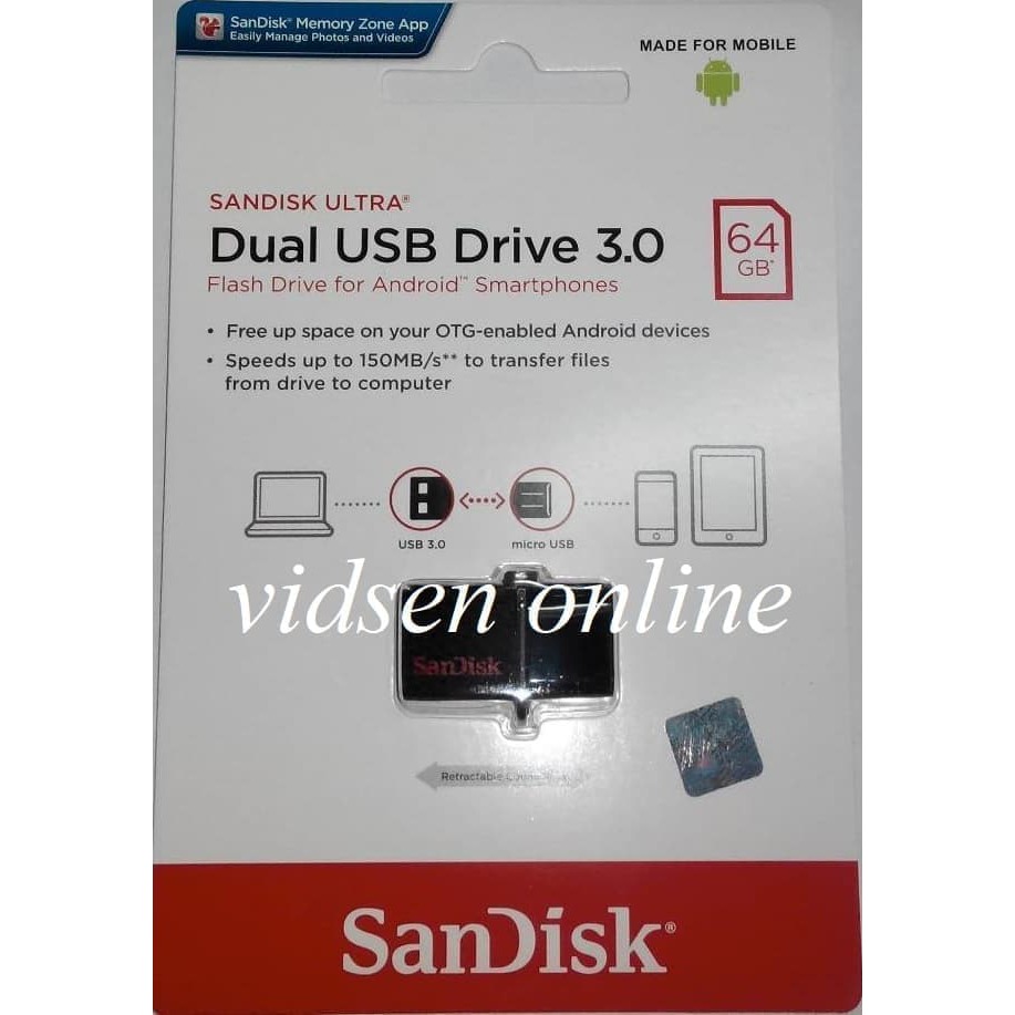 Sandisk Ultra Flashdisk Dual USB Drive 3.0 OTG 64GB - Black