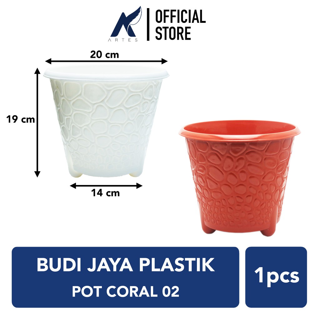 BUDI JAYA PLASTIK-BJP POT MODEL CORAL 03-3 Tanaman Hias Bunga-Daun-dll Diameter 20 cm Putih-Cokelat