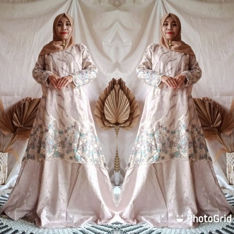 BAJU GAMIS PESTA MEWAH CANTIK BRUKAT BROKAT DRESS TERBARU PREMIUM CANTIK ORI LEBARAN WISUDA MUSLIMAH