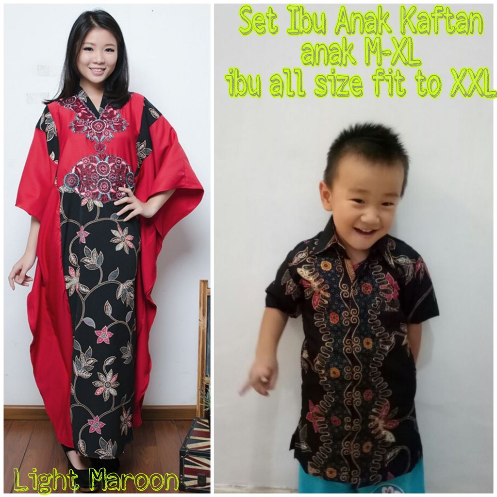 Couple Batik Azia Kaftan Long Dress Muslim dan Kemeja Batik Pria Lengan Pendek