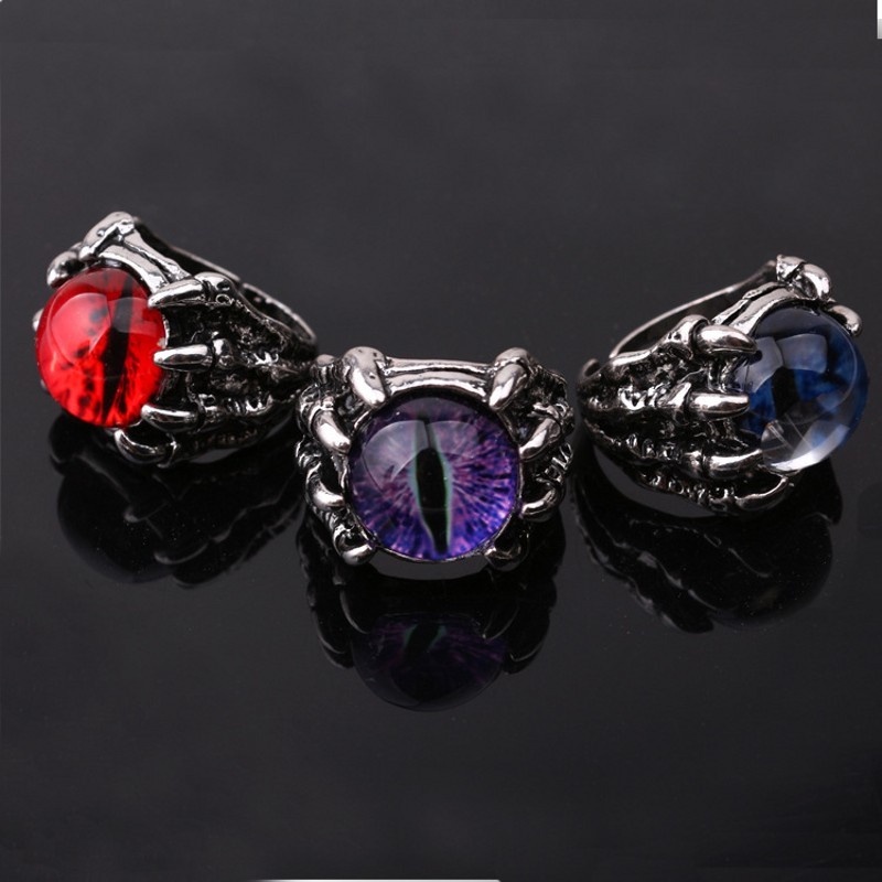 [Vintage Punk Dragon Claw Evil Eyes Adjustable Open Rings For Men] [Personality 4 Colors Men Finger Ring] [Men's Bar Night Club Accessories Gifts]