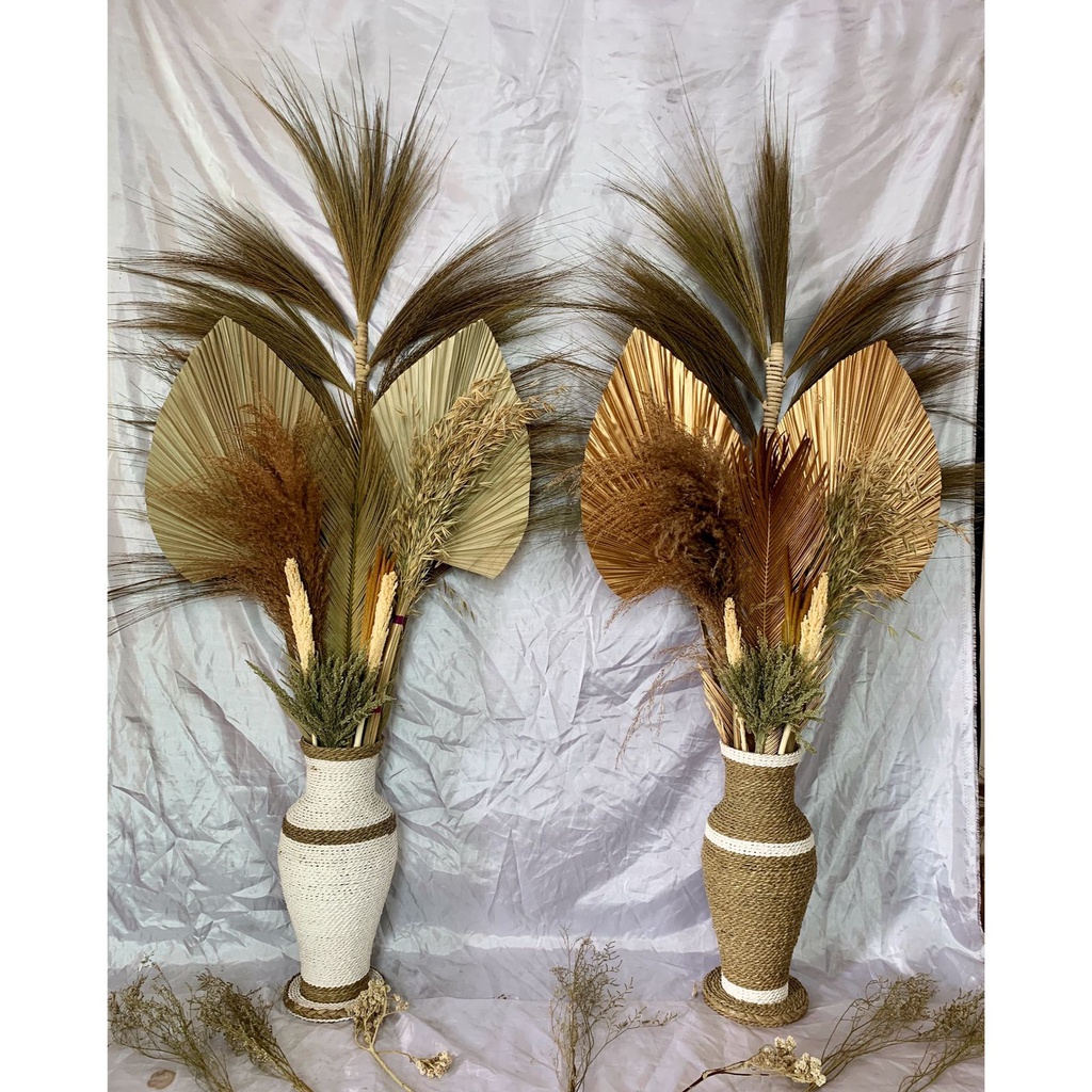 Hiasan kamar aesthetic daun palem kering lebar 30CM dengan vas 40 cm / dekorasi kamar / hiasan kamar
