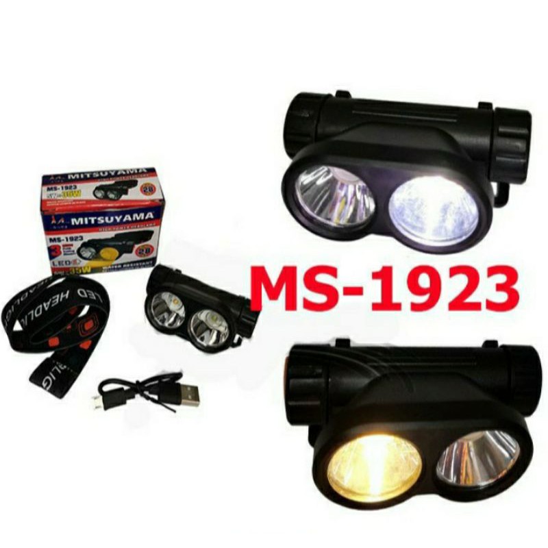 Senter Kepala Led MS-1923 3Mode Putih Kuning Dimmer Headlamp Mitsuyama