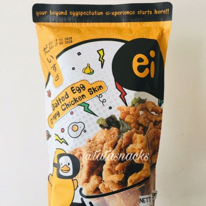 

NEW Keripik Ei Salted Egg Crispy Chicken Skin / Kulit Ayam Salted Egg - Isi 80gr