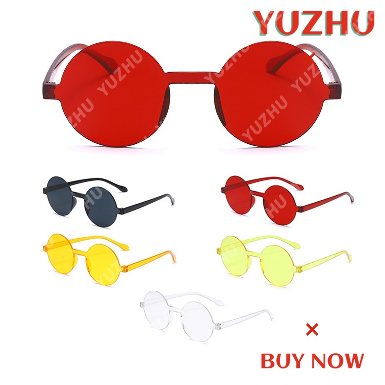 (YUZHU) Bayar di Tempat Retro Gaya Bulat Kacamata Hitam Wanita/Pria Sunglasses Eyewear