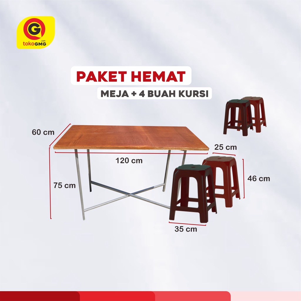 Meja Lipat dan 4 Buah Kursi Plastik