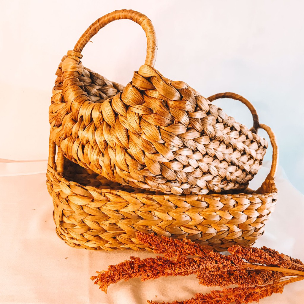 MEDAN HOME DECOR / TRAY HANDLE ROTAN IKEA/ ANYAMAN ENCENG GONDOK / BAKI NAMPAN KERANJANG SERBAGUNA