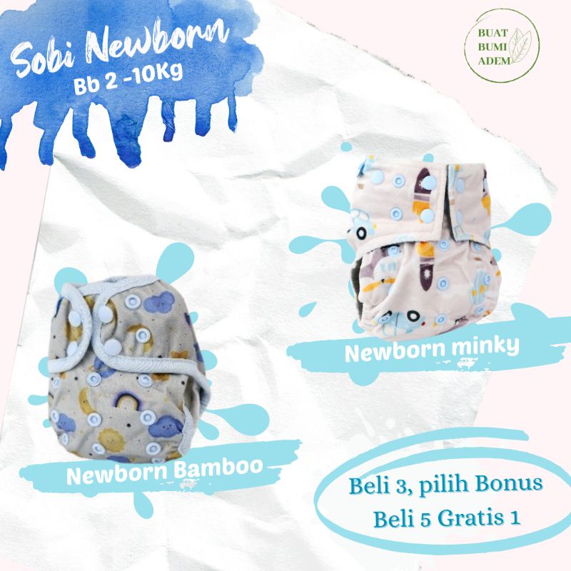 Clodi Newborn • Sobi Mini Minky • Nb Bamboo • Bb 2-10Kg • clodi mungil untuk bayi baru lahir