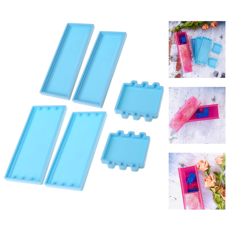 SIY  1 Set Domino Storage Box Epoxy Resin Mold DIY Crafts Casting Tools Container Silicone Mould