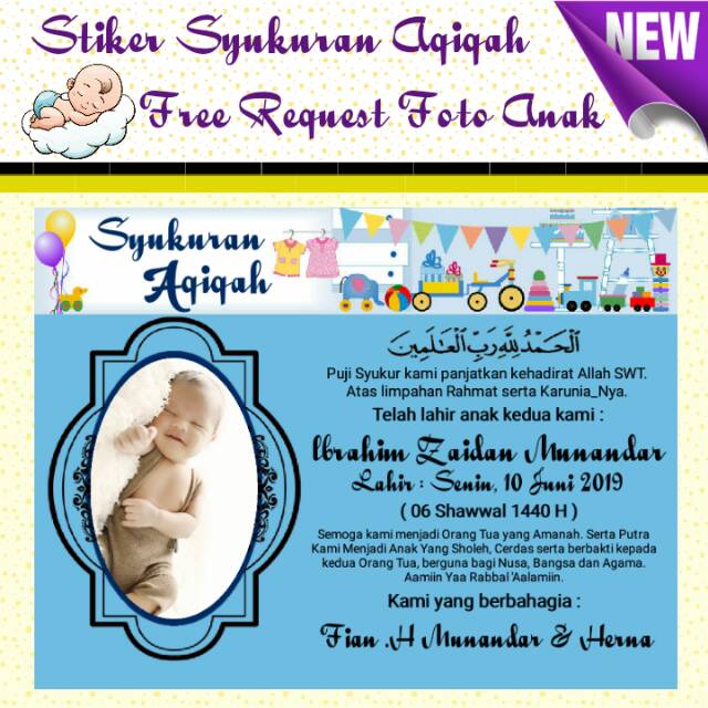 

NEW Stiker Syukuran Aqiqah Anak Uk. 8x12 Cm - FREE Request Foto Anak Tercinta