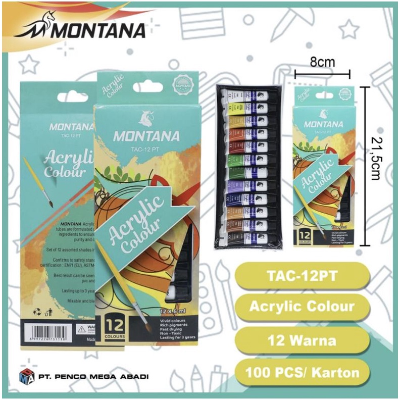 

ACRILIC PAINT COLOUR / CAT AKRILIK 12 WARNA 6 ml MONTANA (set)