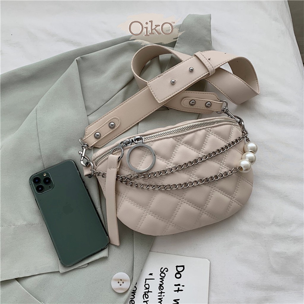 TAS SELEMPANG WANITA OIKO LEATHER CHAIN WAIST BAG