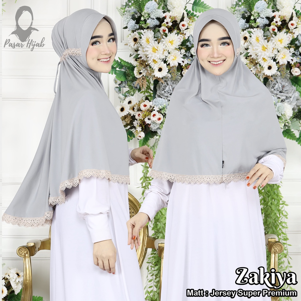 Jilbab Instan Serut Zakiya Renda Jumbo Hijab Instan Jersey Premium Kerudug Bergo Pasar Hija'b