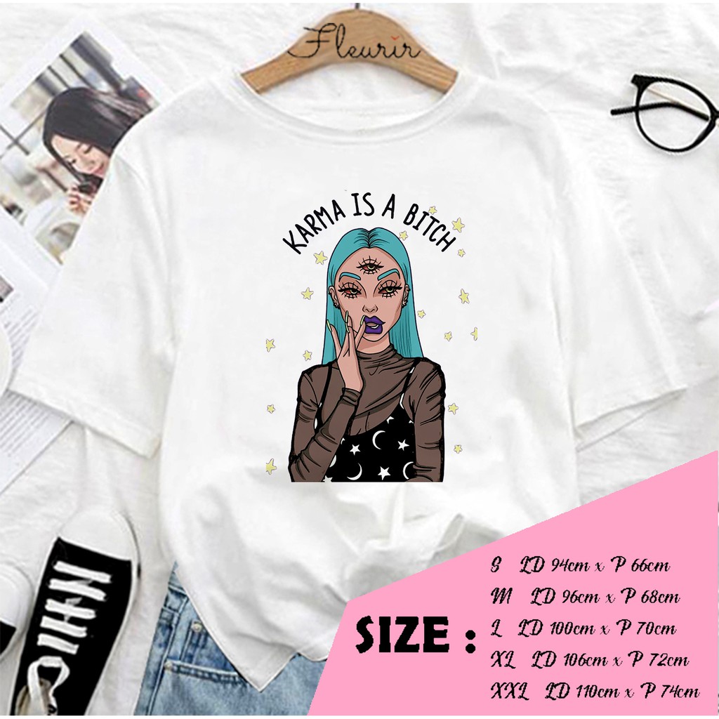 FLEURIR - KAOS OVERSIZE KARMA BICH KATUN KAOS WANITA DEWASA LENGAN PENDEK TEE UNISEX JUMBO