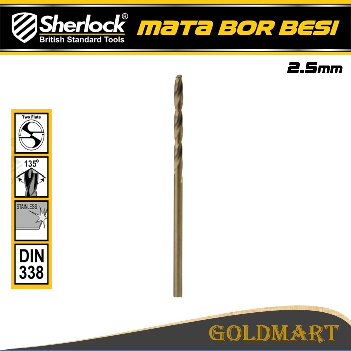 Mata Bor Besi HSSCO 2.5 mm Original Sherlock (Bisa Untuk Stainless Steel)