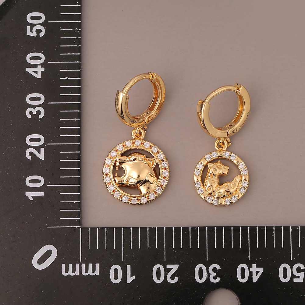 Anting-anting tembaga mikro bertatahkan zircon hewan leopard anting-anting geometris personalized an