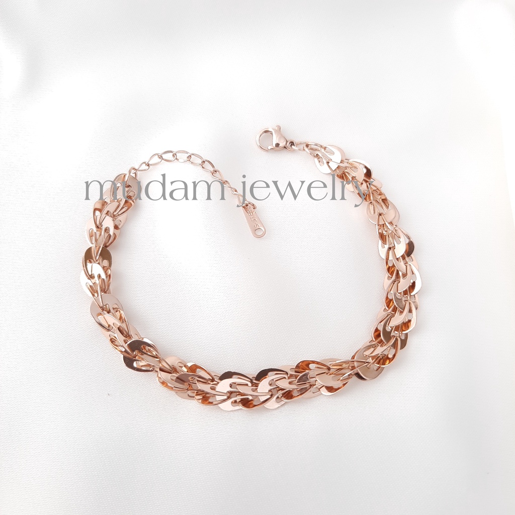 Gelang Tangan Titanium Model Sisik Naga Warna Rose Gold dan Gold