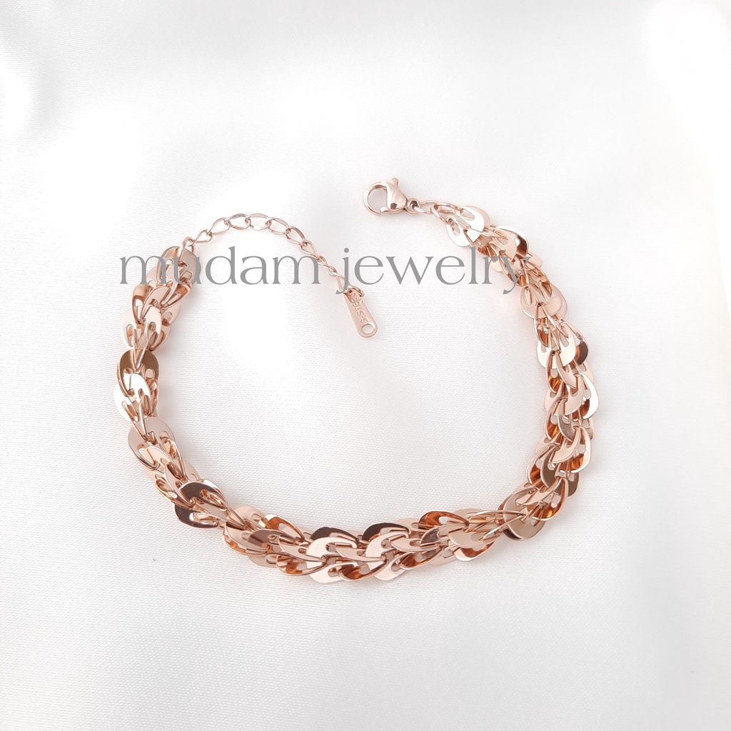 Gelang Tangan Titanium Model Sisik Naga Warna Rose Gold dan Gold