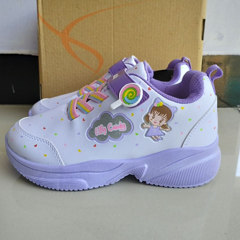 sepatu Ando original Lily candy Velcro perekat putih ungu white purple