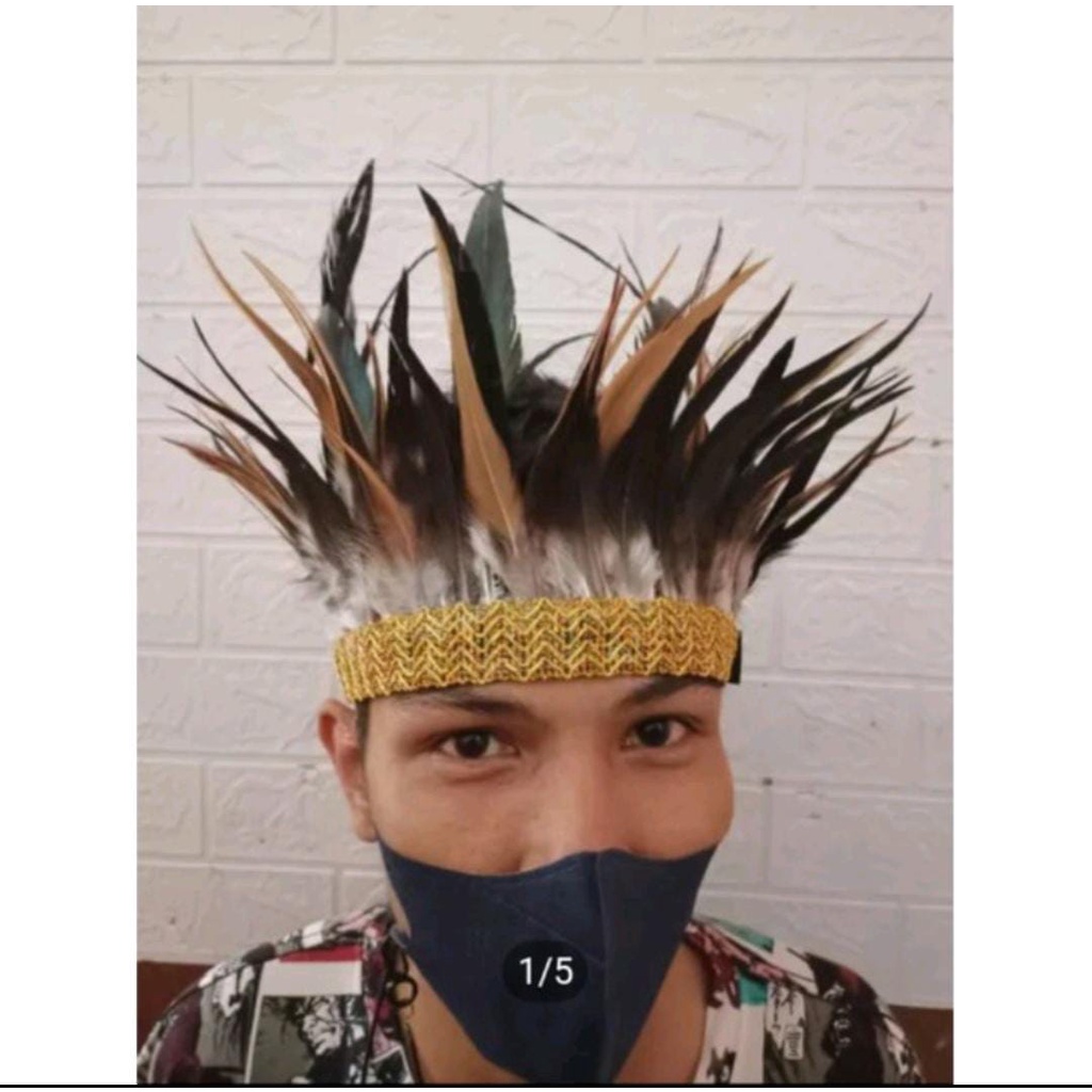 1 Set Aksesories Kepala Bulu dayak & papua/ Topi Bulu adat dayak & papua / aksesories kaki Tangan Bu