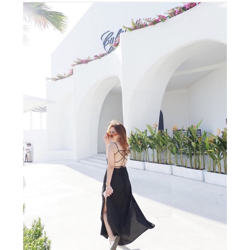 Savana Beachwear - POPPY LONG DRESS baju maxi dress pantai bali wanita hitam backless slit belah rok