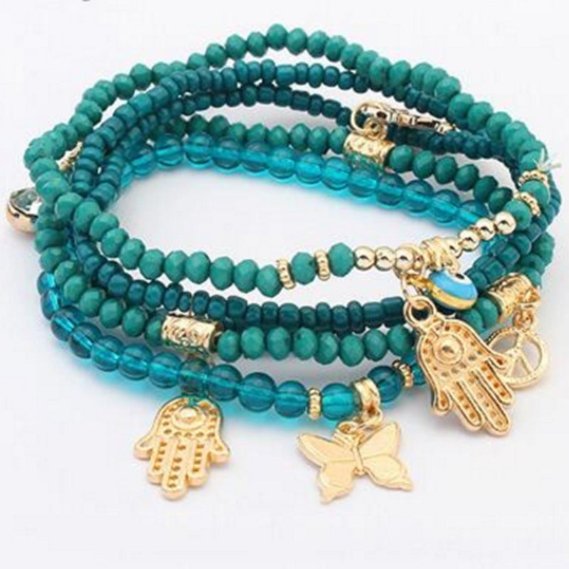 Gelang Tangan Manik-Manik Multi Layer Desain Tangan Fatima Hamsa Mata Iblis Biru Untuk Anak