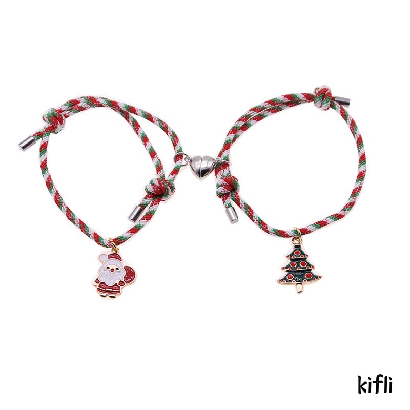 2 Pcs Beberapa Magnet Gelang,Menarik Santa Claus,Kreatif Adjustable Pesona,Gelang Cinta Hadiah Natal