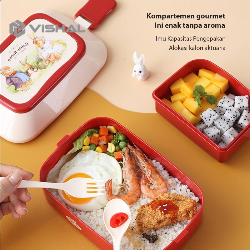 VISHAL Lunch Box Sekat Jerami Gandum Lunch Box Kotak Makan Anak Free Sendok Tempat Makan BPA Free VS-75