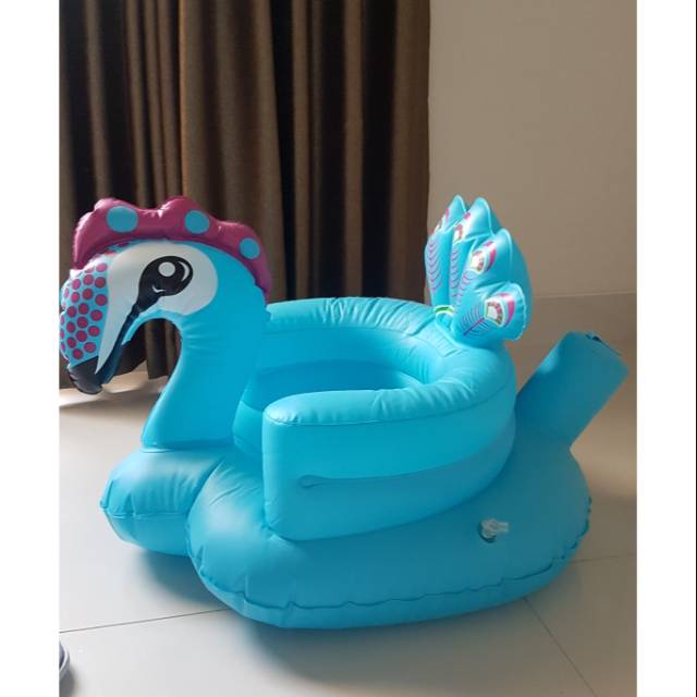SECOND Sofa tiup kursi bayi belajar duduk, motif merak blue