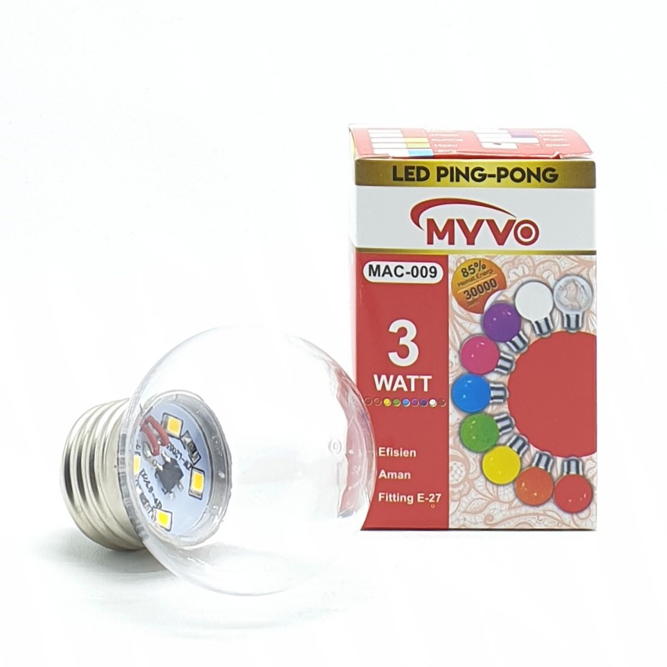 Myvo WW KUNING BENING Lampu Led Ping Pong 3W E27 Warna WW Warmwhite Kuning Bening / Lampu Dekorasi