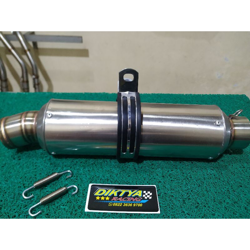 Silincer Polos Model Wrx GP5 Panjang 20,25Cm Saringan Full, Klam Model Wrx,Peer Ulir Ori.