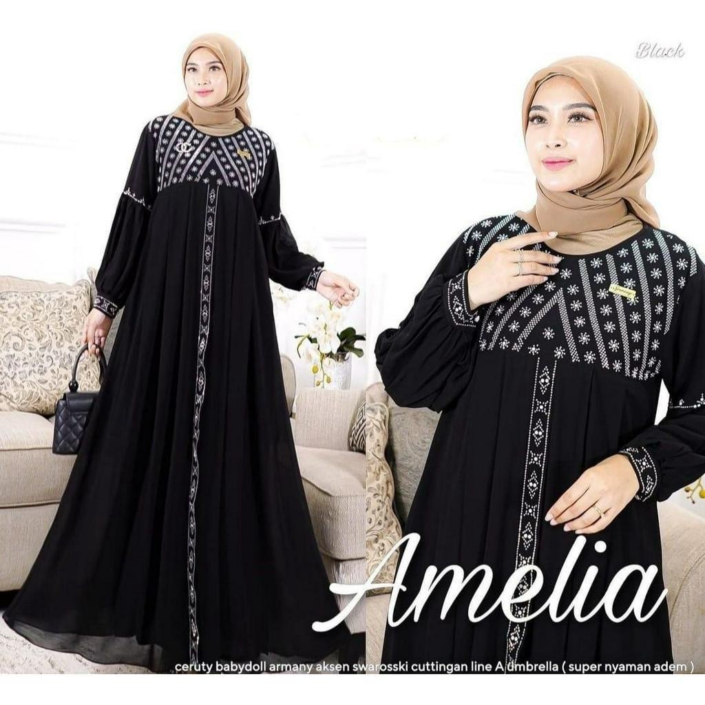 Baju Kondangan Wanita Kekinian Amelia Dress Gamis Dewasa Ceruty Babydoll Gamis Pesta Mewah Elegan