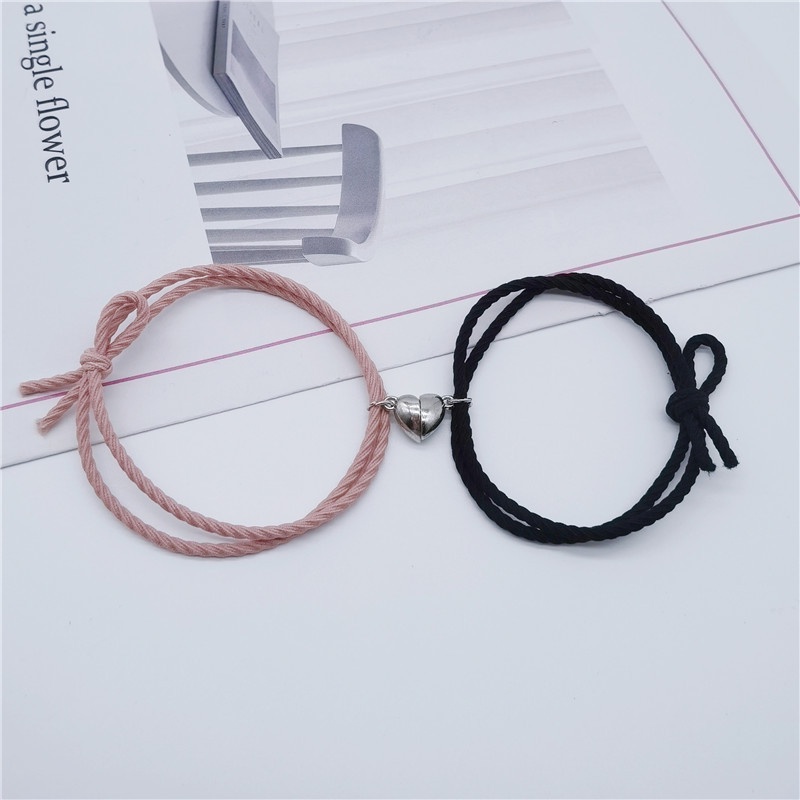 OSM JKT G5277 (2PCS) Gelang Couple Magnet Love / Gelang Couple Pria Wanita / Gelang Fashion Korea / Gelang Love Hati (Sepasang)-Hitam Pink