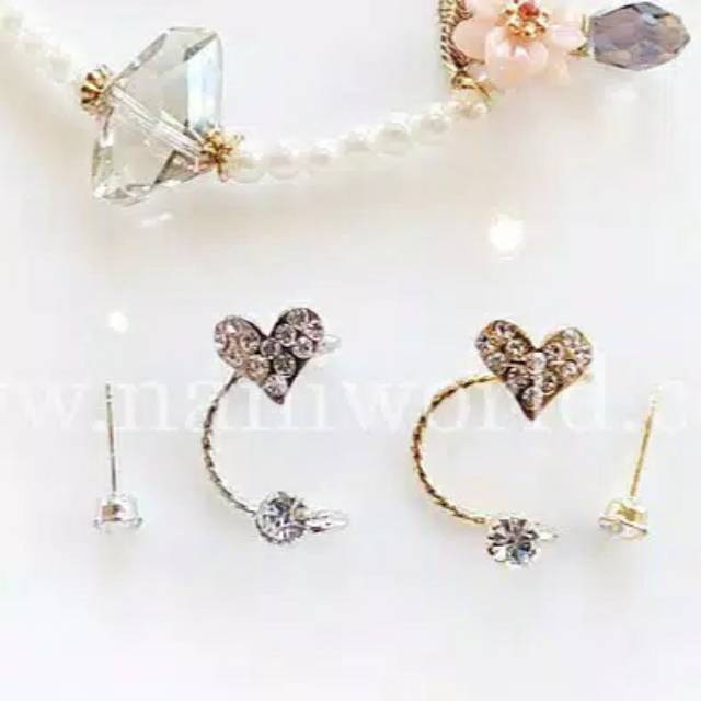 Anting 1 set jepit dan tusuk bentuk love