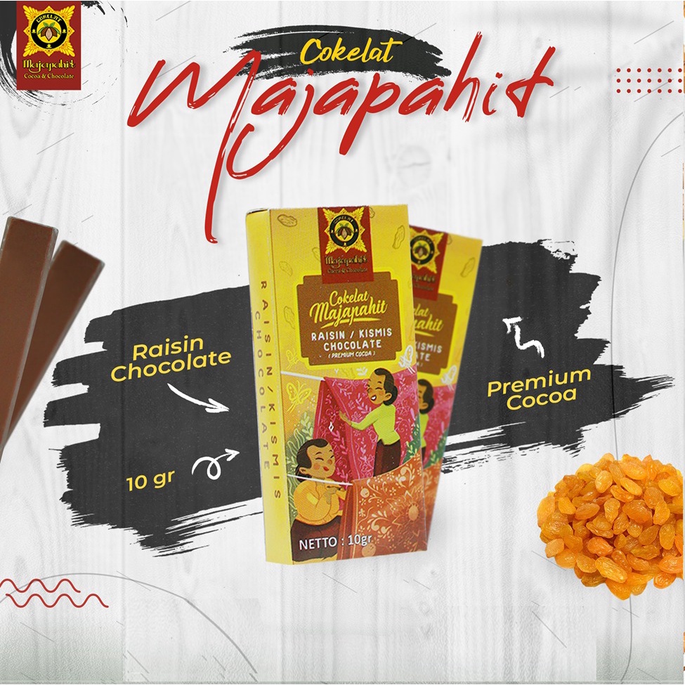 

Coklat Batang Cokelat Majapahit bar 10 gr | Milk Chocolate Kismis | Cokelat Susu isi Kismis