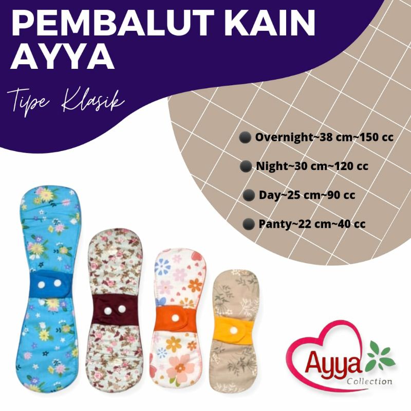 Ayya menspad katun lembut mix day night panty (6 lembar) pilihan motif Bunga, Karakter &amp; Polos