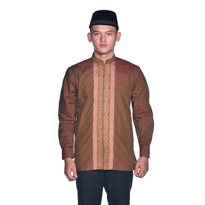 Jual Baju Muslim BHS Classic Motif Triple Coklat Indonesia