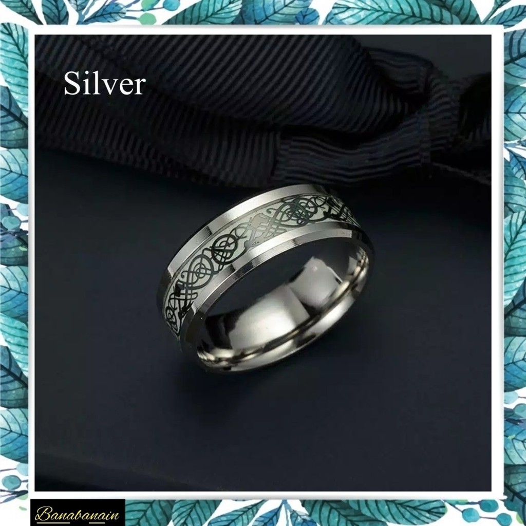 Cincin glow in the dark motiv naga stainless steel cincin pria wanita