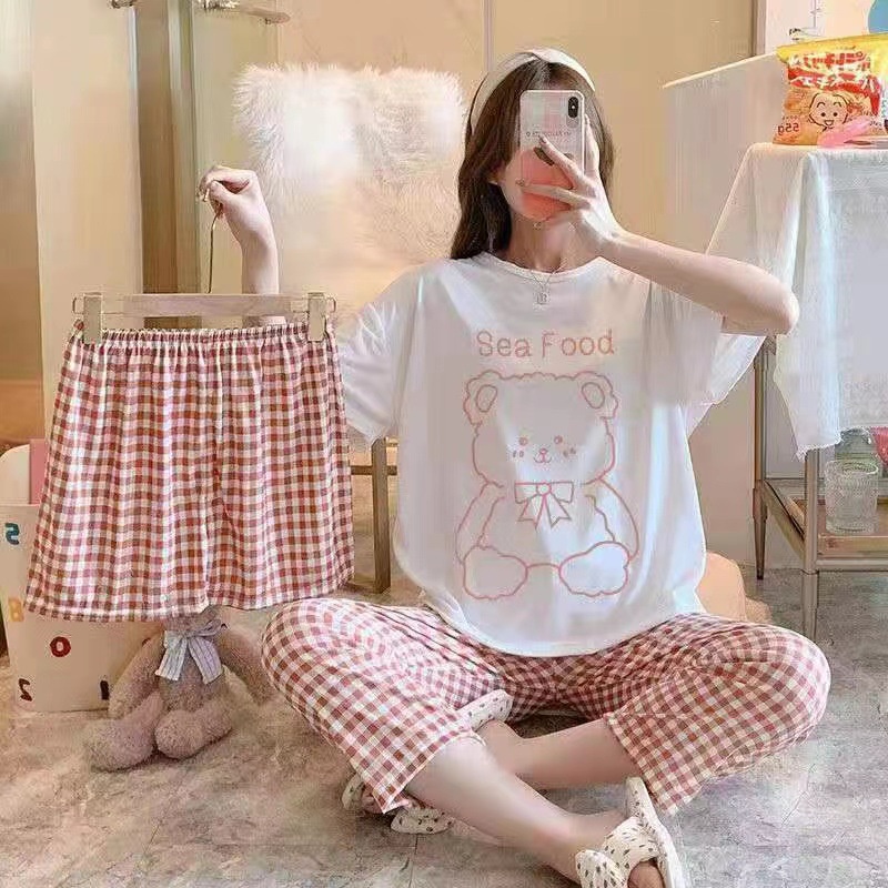 3 in 1 Baju Tidur Piyama Pajama Set Import