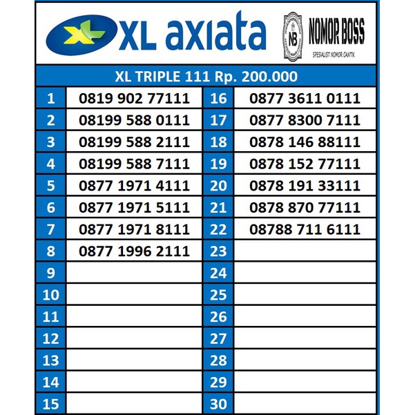 Nomor Cantik XL 4G Ekor Triple Hoky 888