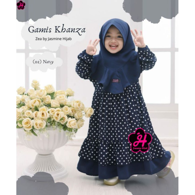 READY Gamis anak 7-8 tahun motif Polkadot Khanza Series Ori Zea by jasmine hijab