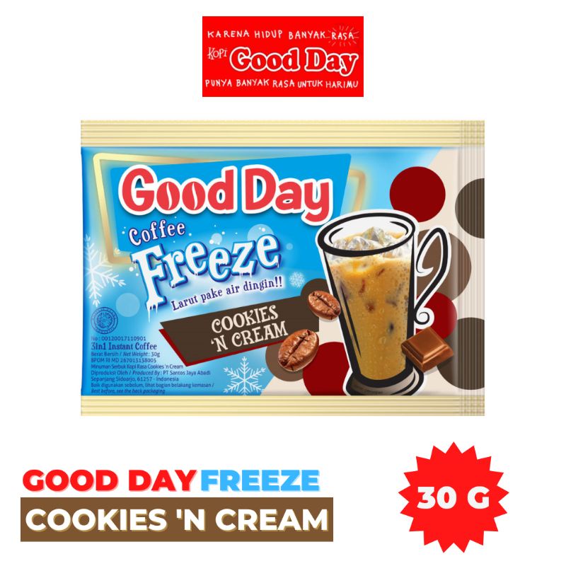 

GOOD DAY FREEZE COOKIES 'N CREAM 30 G (Sachet) MAX ORDER 25 PCS/SACHET
