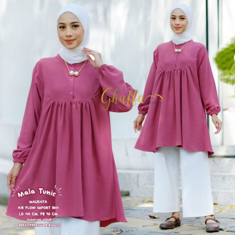 MALA TUNIC BY GHAFFA THE LABEL / TUNIK POLOS WANITA MUSLIMAH / Airflow import LD110