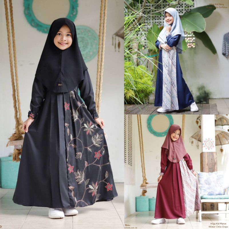 MICHAN GAMIS ANAK COUPLE HILYA RAYA KID BATIK//BLACK/MAROON/NAVY BAJU GAMIS ANAK MOTIF BATIK WARNA H