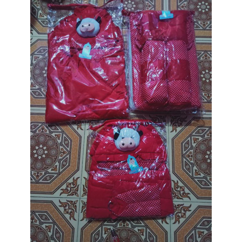 TERMURAH !!! SET PERLENGKAPAN BAYI (PAKET HEMAT 6 IN 1) BONUS 1 SET SARUNG TANGAN KAKI BAYI-Merah 3 pcs Gendongn
