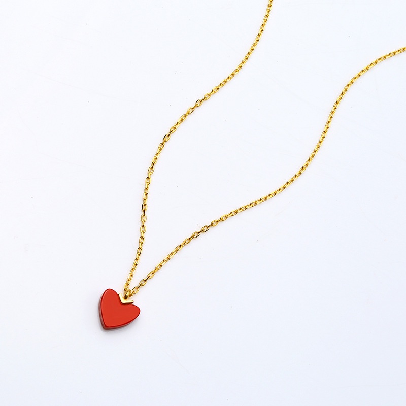 [Ready Stock]Fashion Plated 925 Sterling Silver Red Heart Necklace Heart Clavicle Chain Heart Pendant