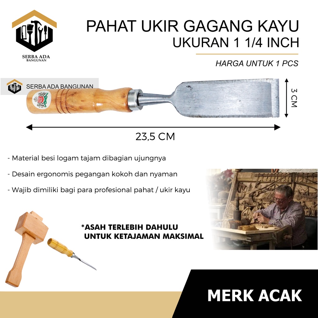 PAHAT KAYU GAGANG 1/2 1 3/4 INCH / ALAT UKIR TATAH SERBAGUNA PERTUKANGAN TERMURAH MEMAHAT MENGIKIS