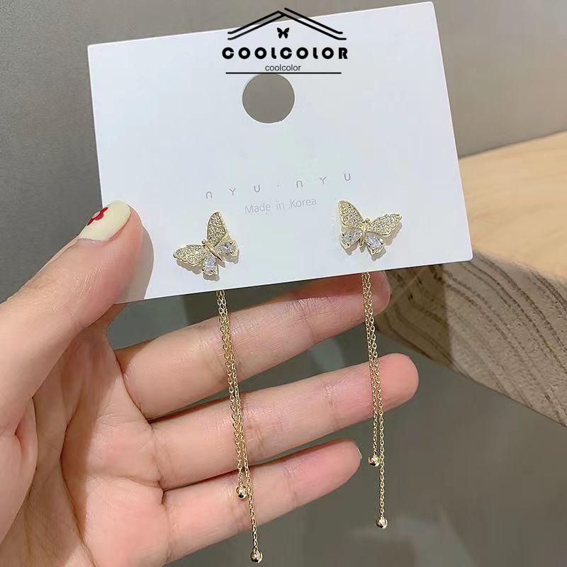 COD❤️anting kupu kupu panjang Earrings emas S925 anti karat Anting Rumbai Dewasa Gaya Korea Untuk Wanita Fashion Murah