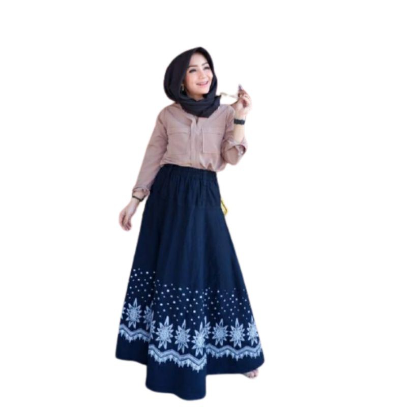 Rok jeans wanita rok payung panjang denim rok hijab rok jumbo